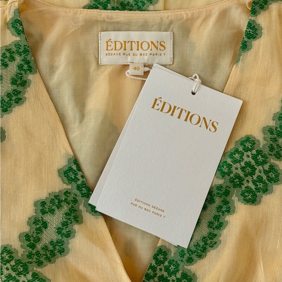 NWT Sezane Editions Mini Linen-Blend Faith Long-Sleeve Wrap Dress - Picture 8 of 9